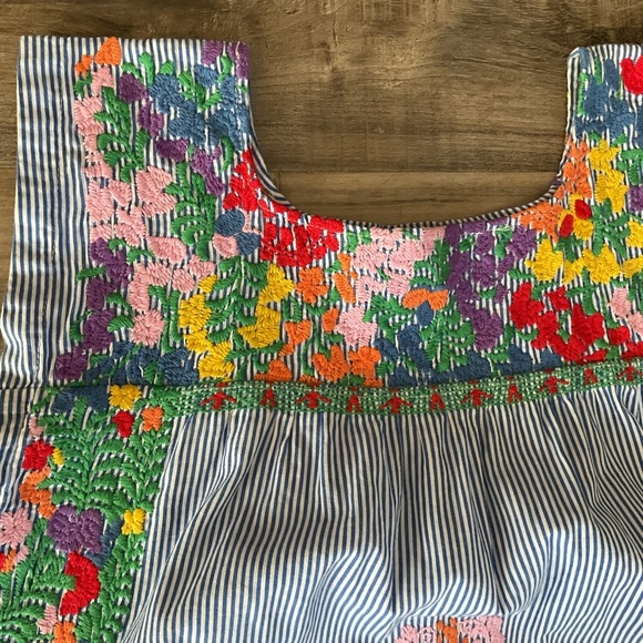 J. Marie Blue White Striped Floral Embroidery Ana Maria Shift Dress Sz S - Picture 3 of 6